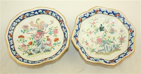 Two Chinese famille rose footed dish, Tongzhi seal marks and of the period (1862-74), W.18.5cm